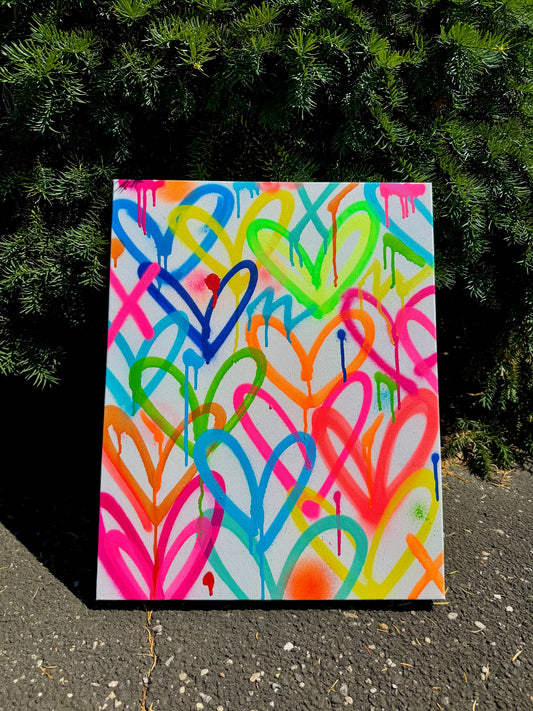 Rainbow Graffiti Hearts Canvas Painting