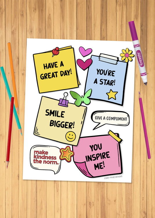 Give A Compliment Sticky Notes Coloring Sheet