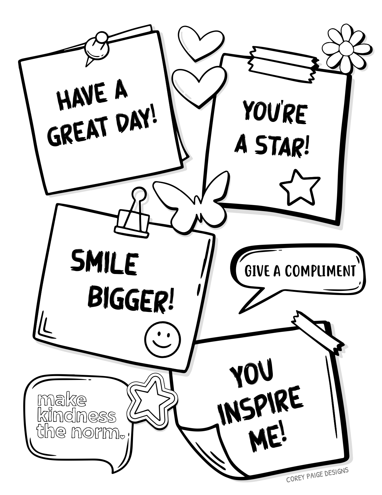 Give A Compliment Sticky Notes Coloring Sheet