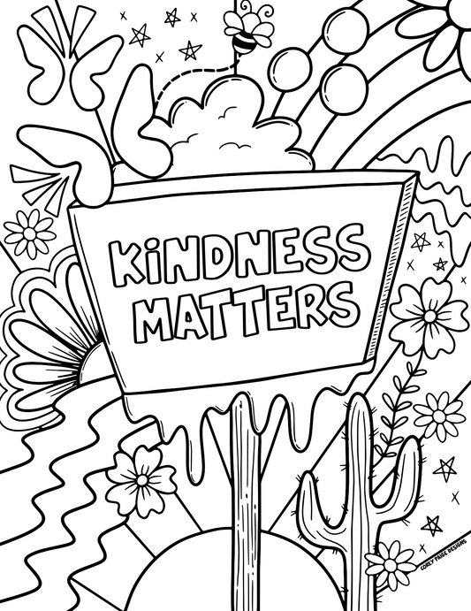 Kindness Matters Whimsical Billboard Coloring Sheet