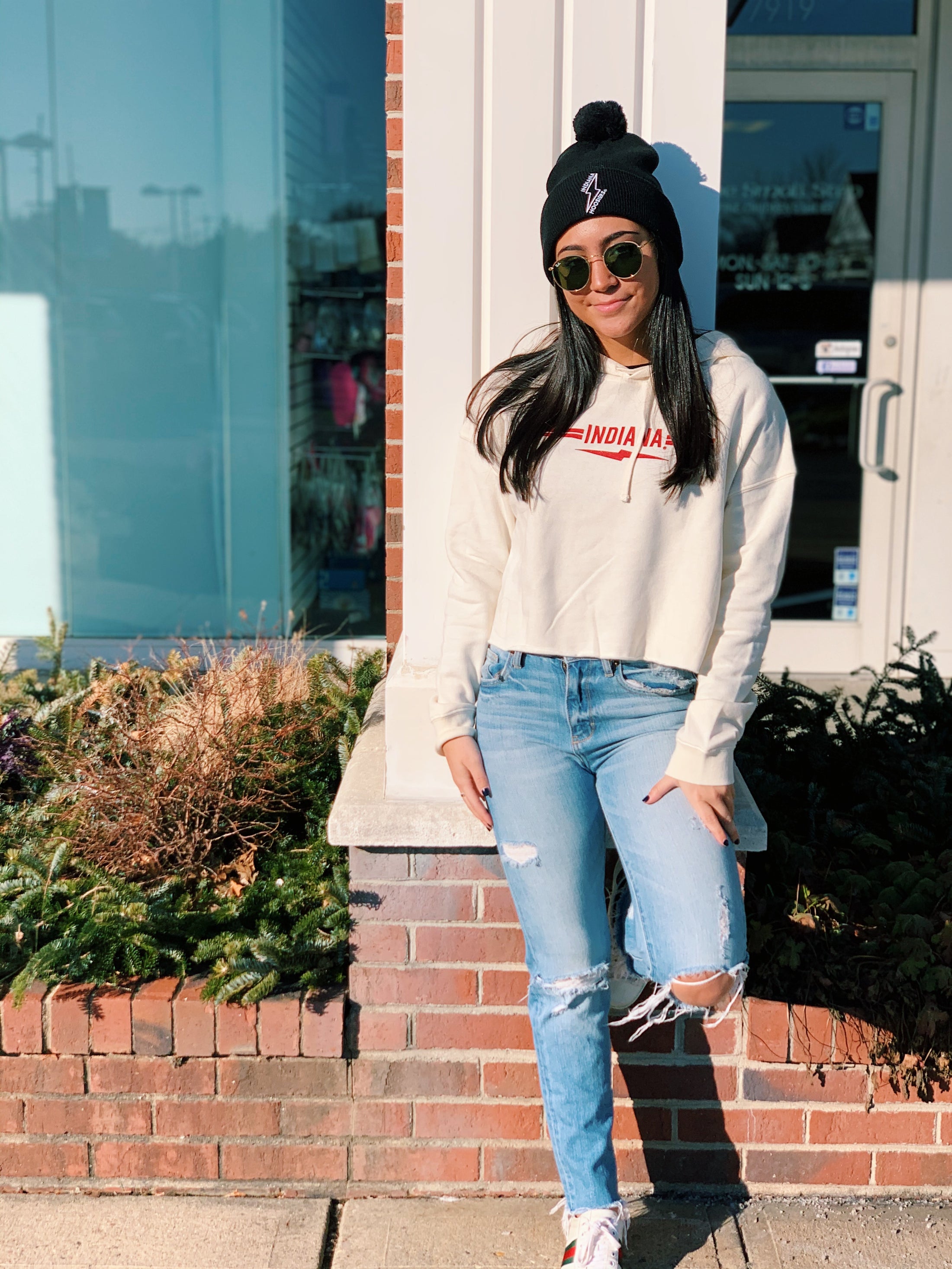 Indiana Lightning Bolt Stripe Cream Sweatshirt