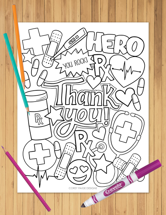 Thank You Healthcare Heroes Coloring Sheet