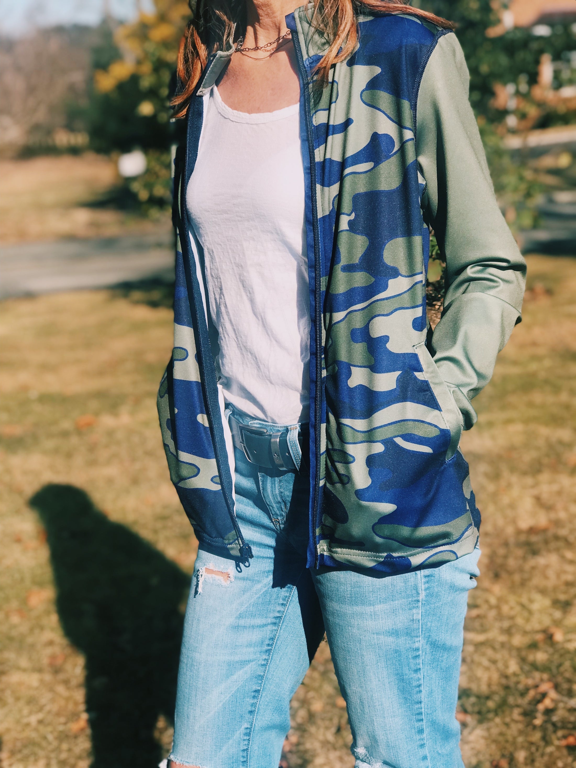 Olive & Navy Camo Zip Up