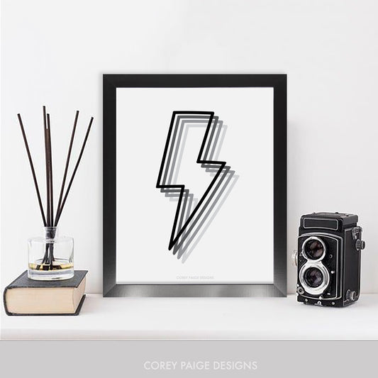 Shadowed Lightning Bolt Framed Print
