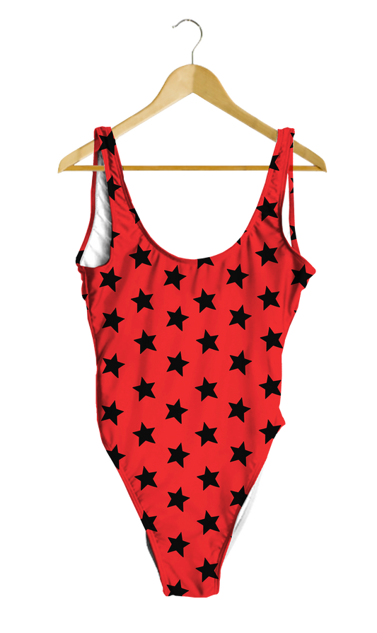 Black All-Star on Red One-Piece