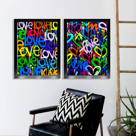 Rainbow & Black Love & Hearts Framed Print