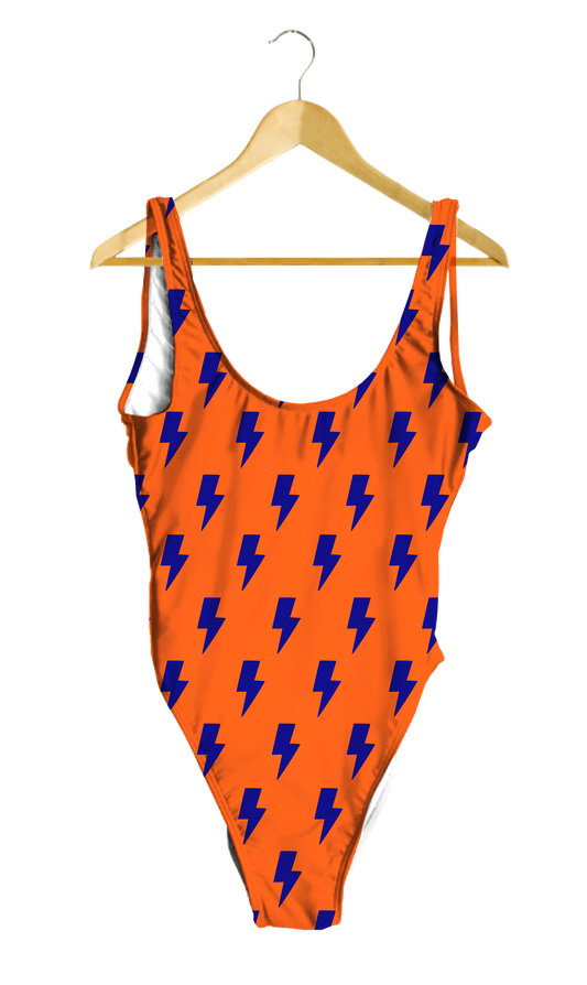 Orange & Blue Split Lightning Bolts One-Piece