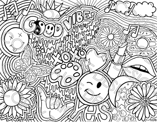 Hippie Collage Coloring Sheet