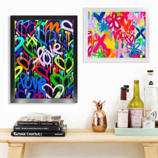 Rainbow & Black Love & Hearts Framed Print