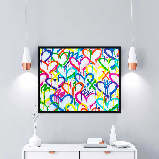 Rainbow Graffiti Hearts Framed Print