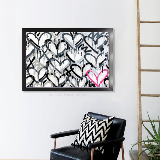 Gray Graffiti Accent Heart Framed Print