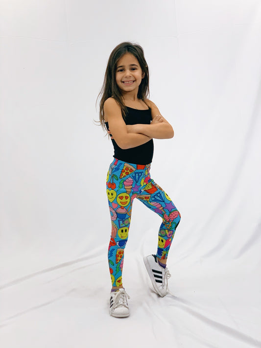 Emoji Love Blue Kids Leggings