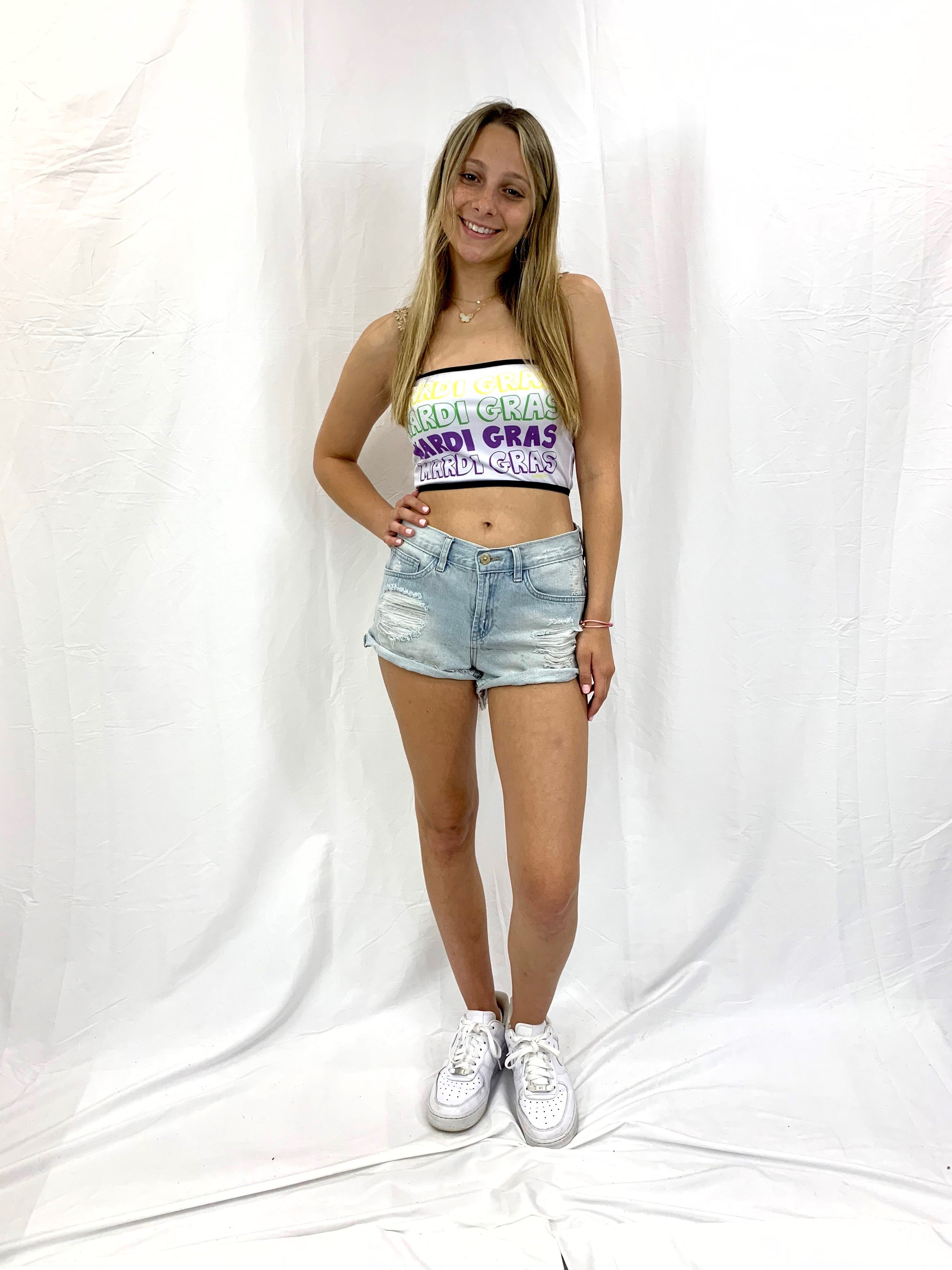 Mardi Gras Text Bandeau Top