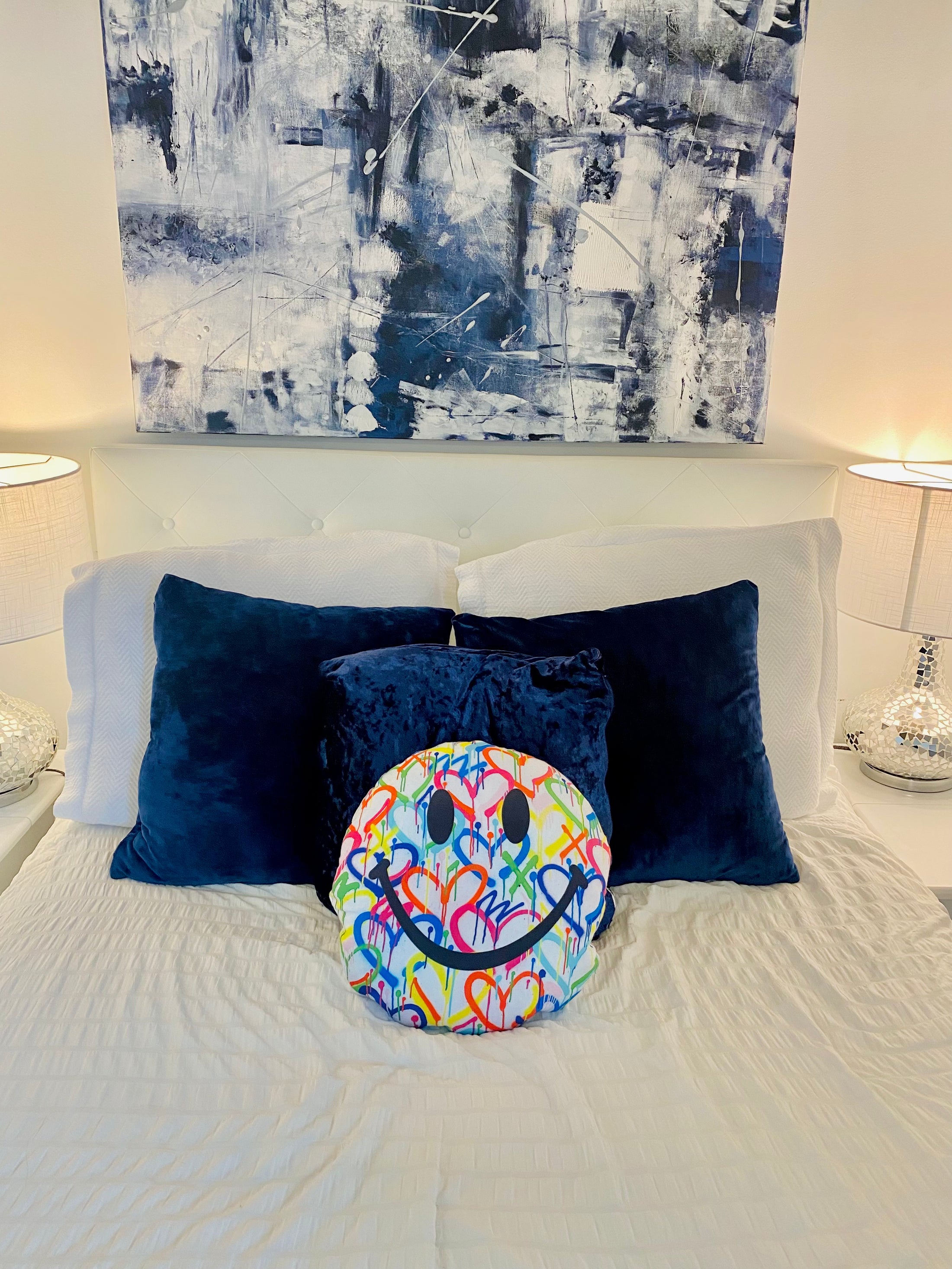 Rainbow Graffiti Hearts Happy Face Painting Pillow