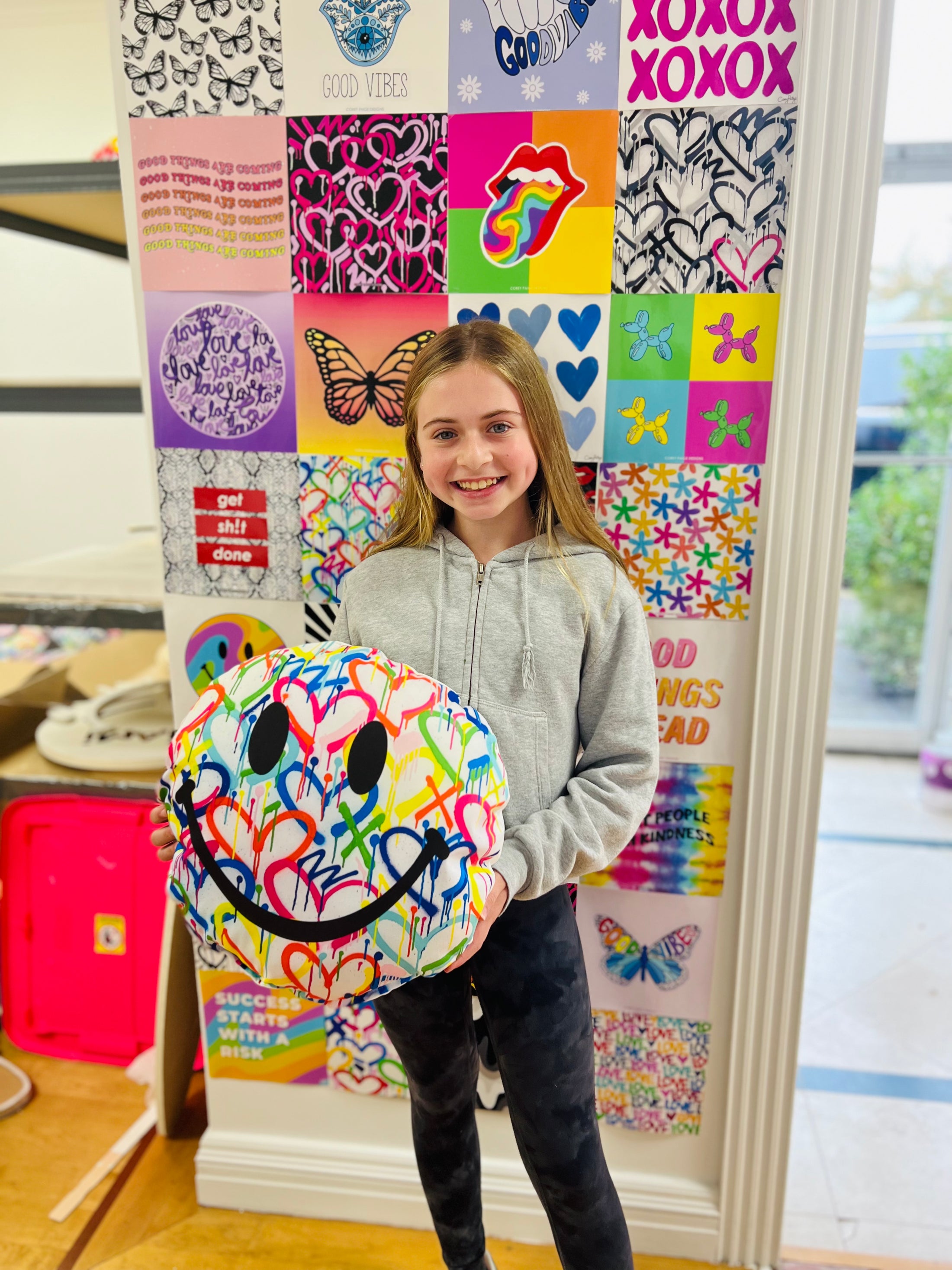 Rainbow Graffiti Hearts Happy Face Painting Pillow