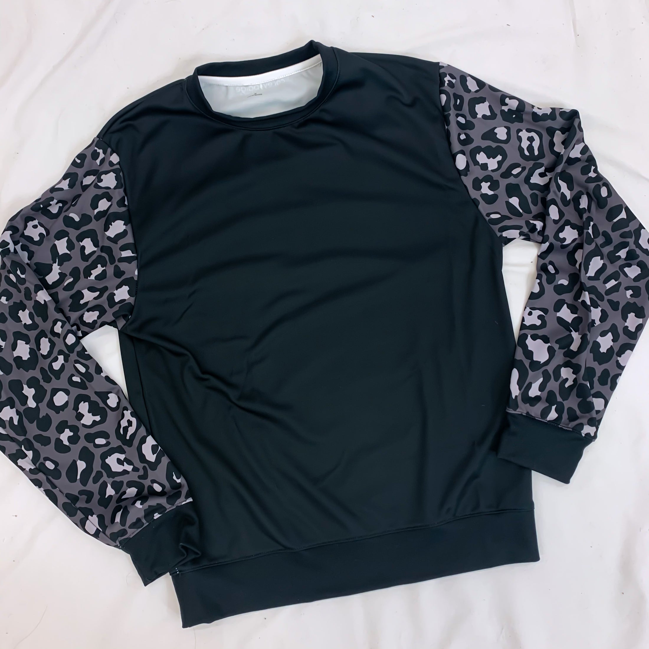 Gray Cheetah Sleeves Crew Neck Sweatshirt