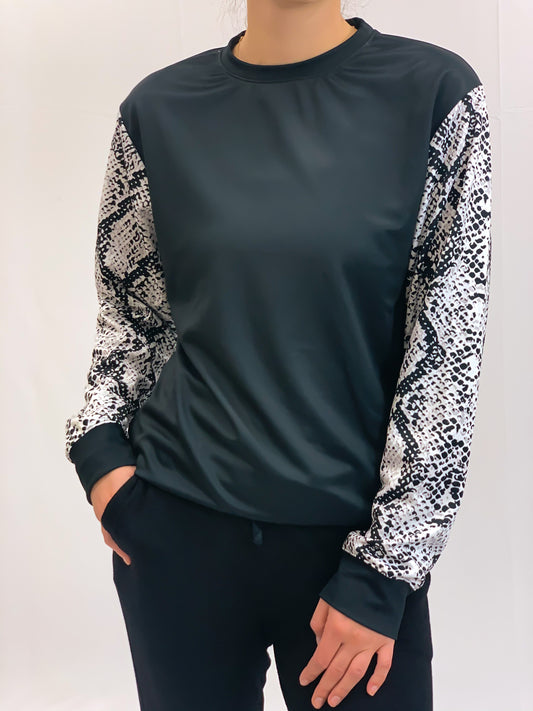 Snakeskin Sleeves Cropped Crew Neck Sweatshirt
