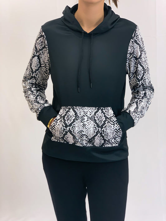 Snakeskin Sleeves Hooded Sweatshirt
