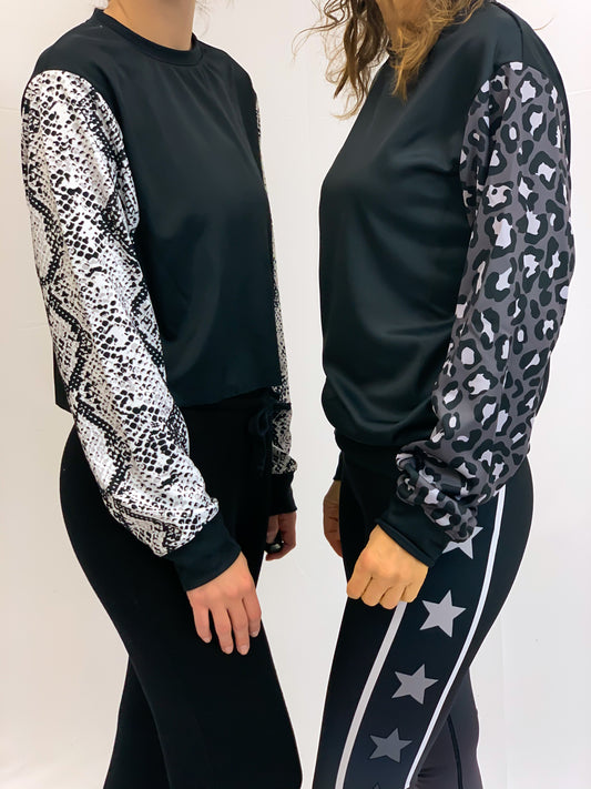 Gray Cheetah Sleeves Crew Neck Sweatshirt