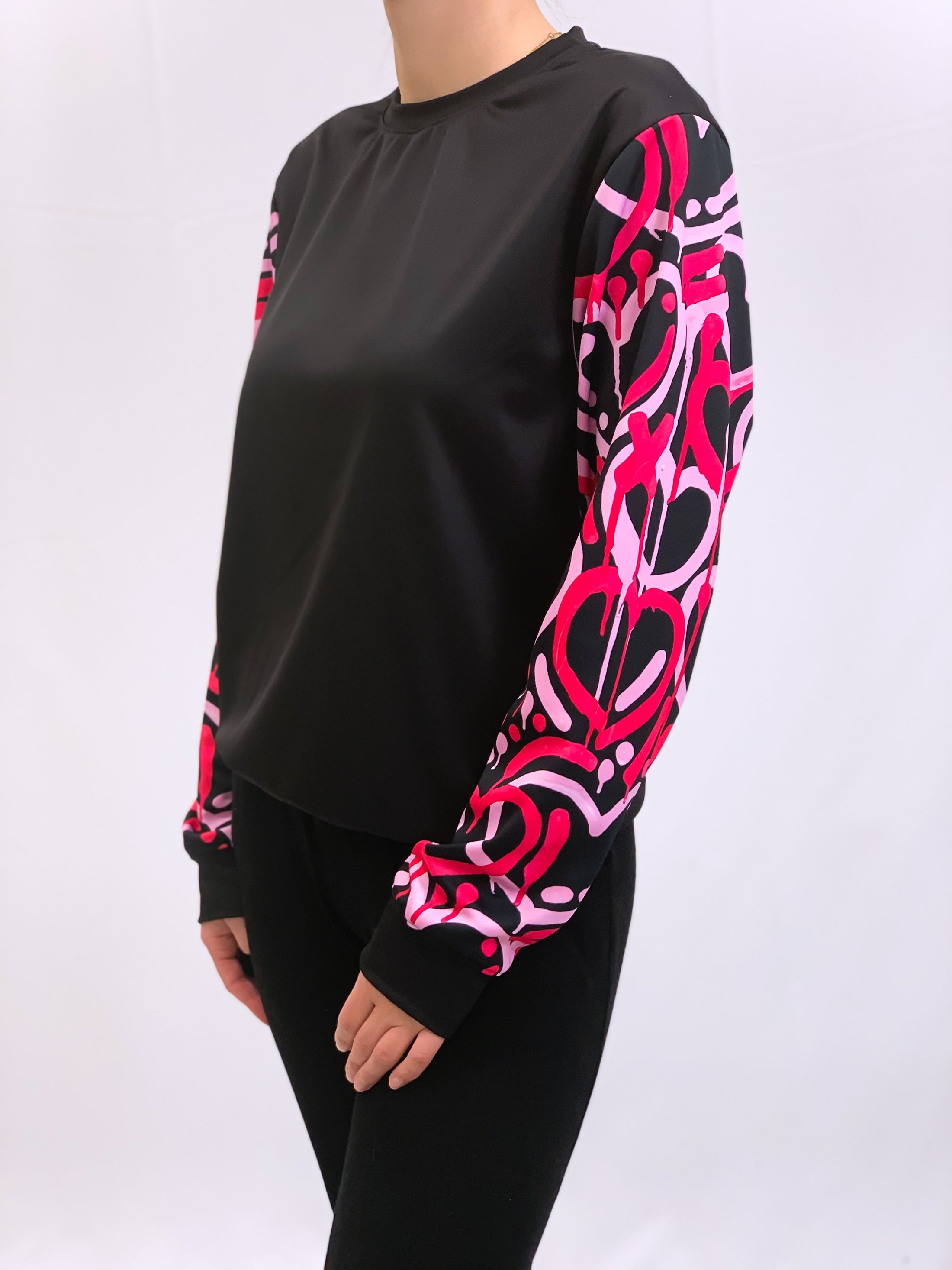 Pink Electric Love Black Crew Neck Sweatshirt