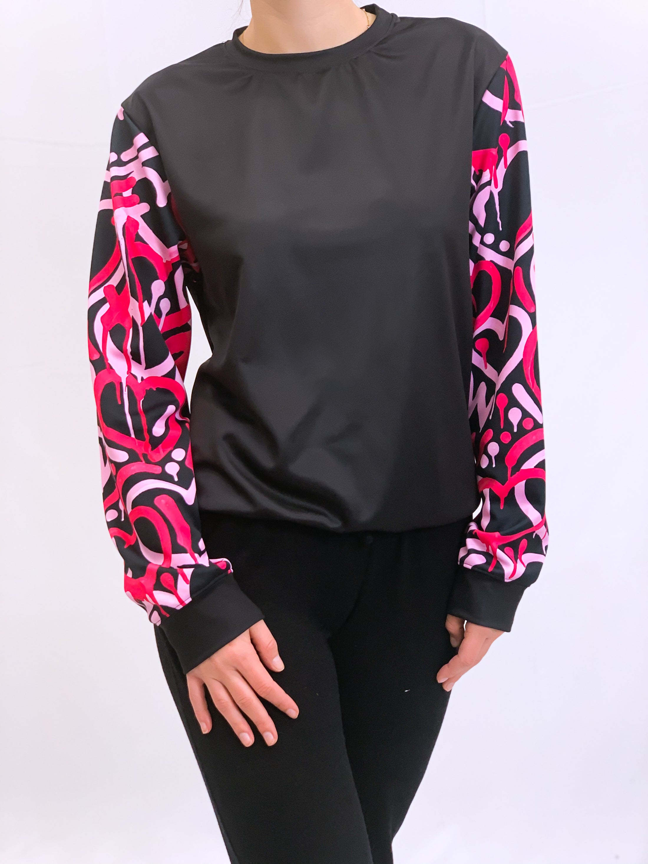 Pink Electric Love Black Crew Neck Sweatshirt