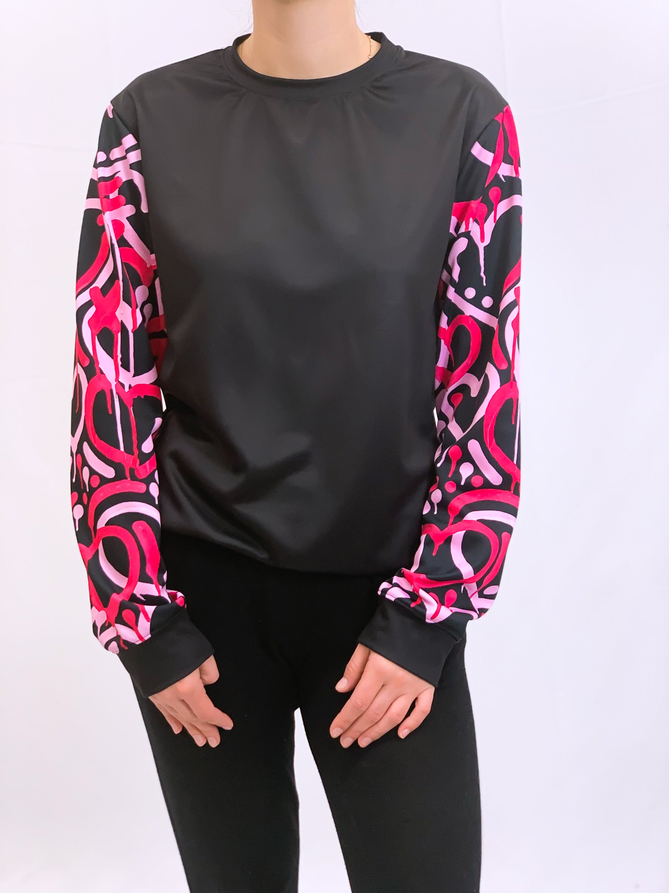 Pink Electric Love Black Crew Neck Sweatshirt