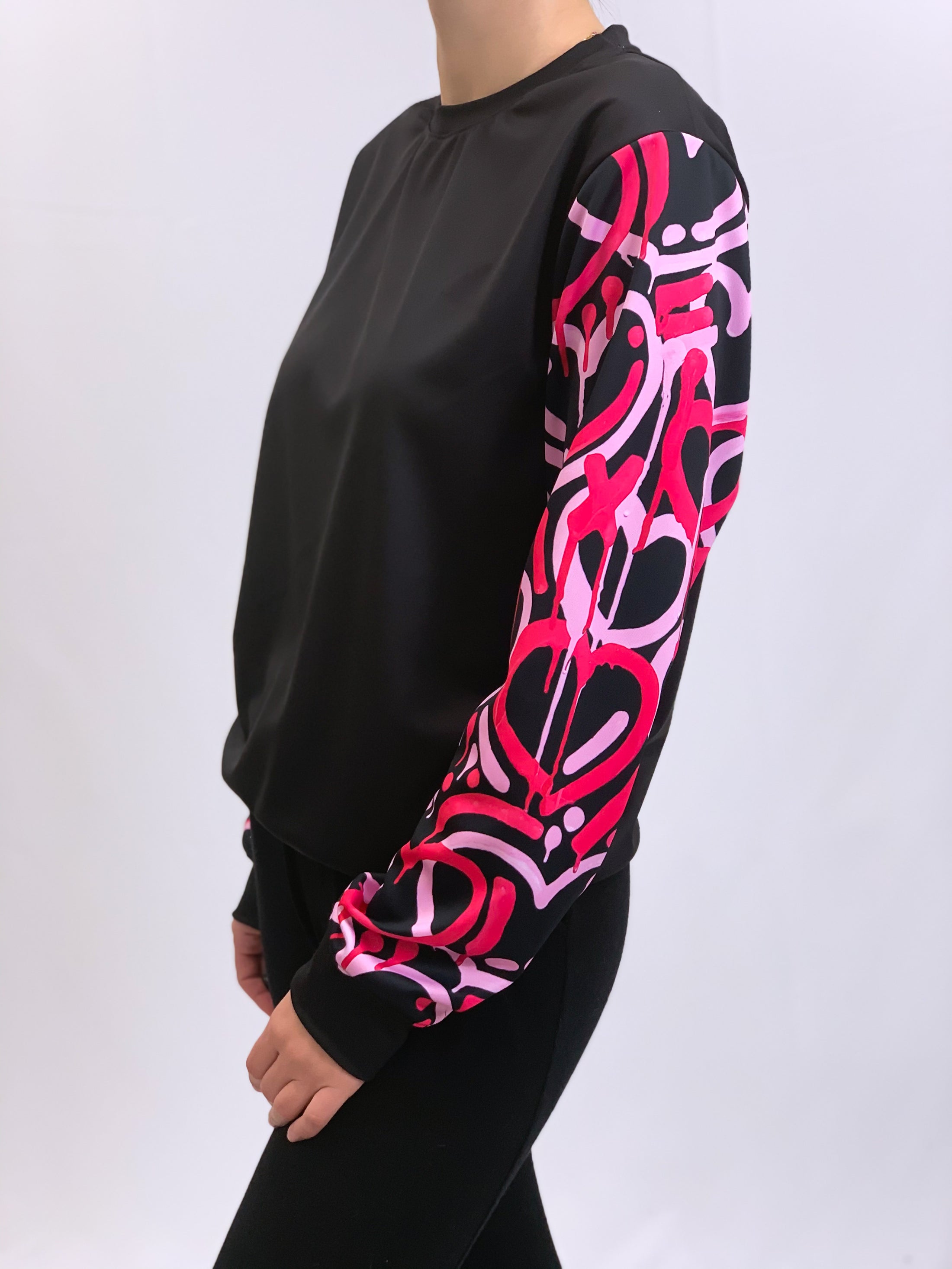 Pink Electric Love Black Crew Neck Sweatshirt