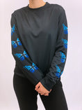 Load image into Gallery viewer, Blue Butterflies Black Crew Neck Sweatshirt