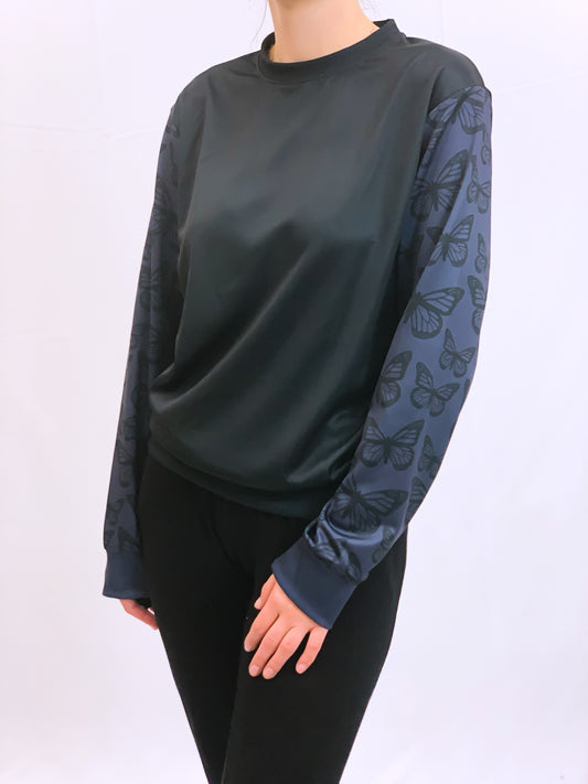 Gray Butterfly Sleeves Crew Neck Sweatshirt