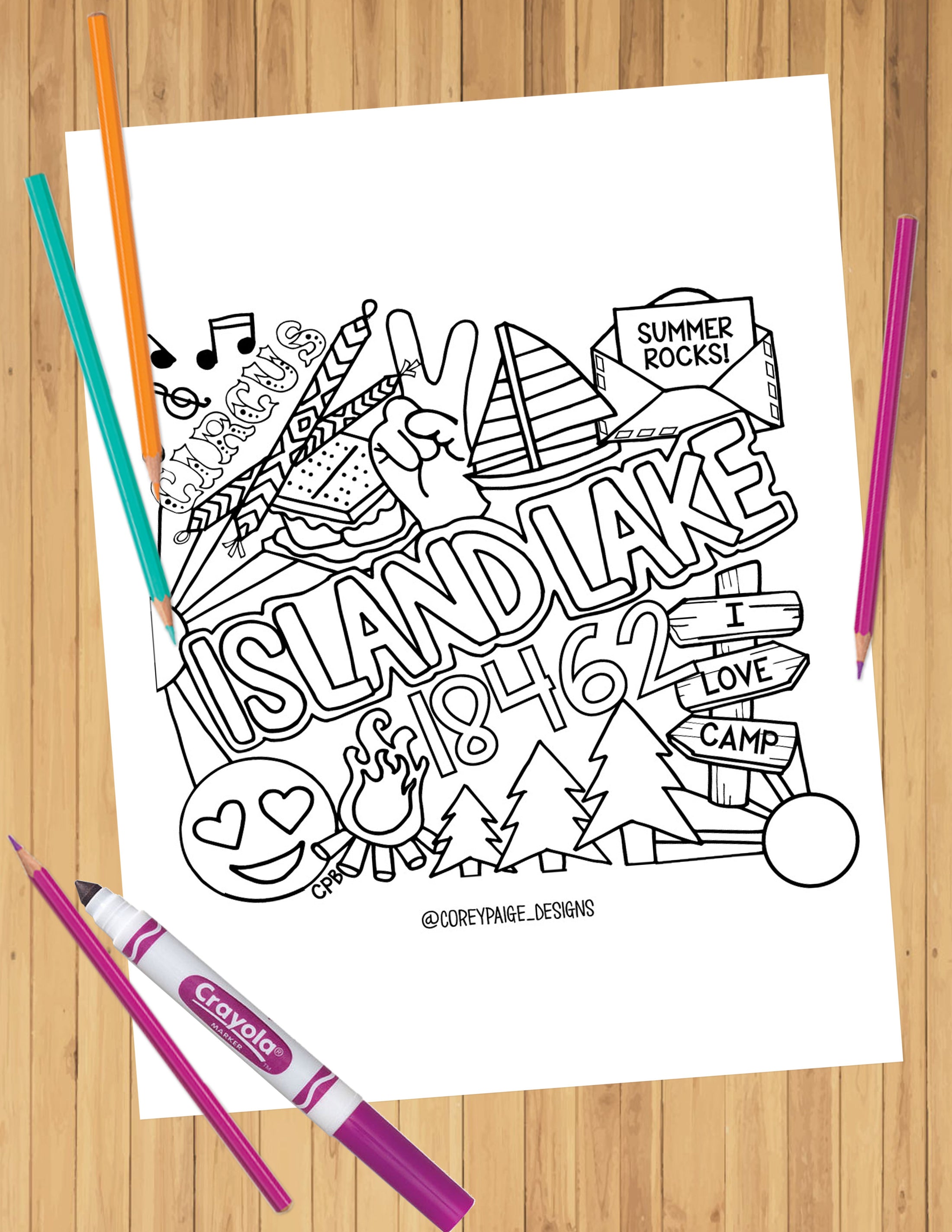 Camp Collage Coloring Sheets