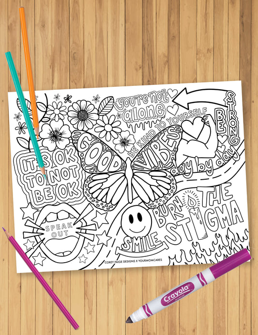 Mental Wellness Collage Coloring Sheet