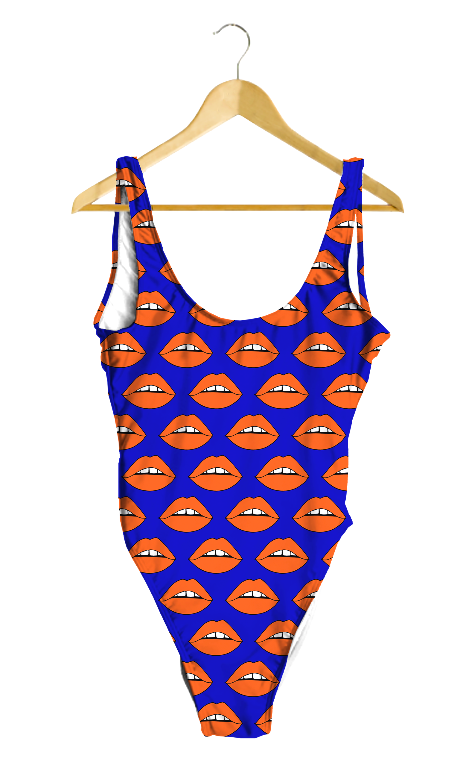 Orange Lips on Blue One-Piece