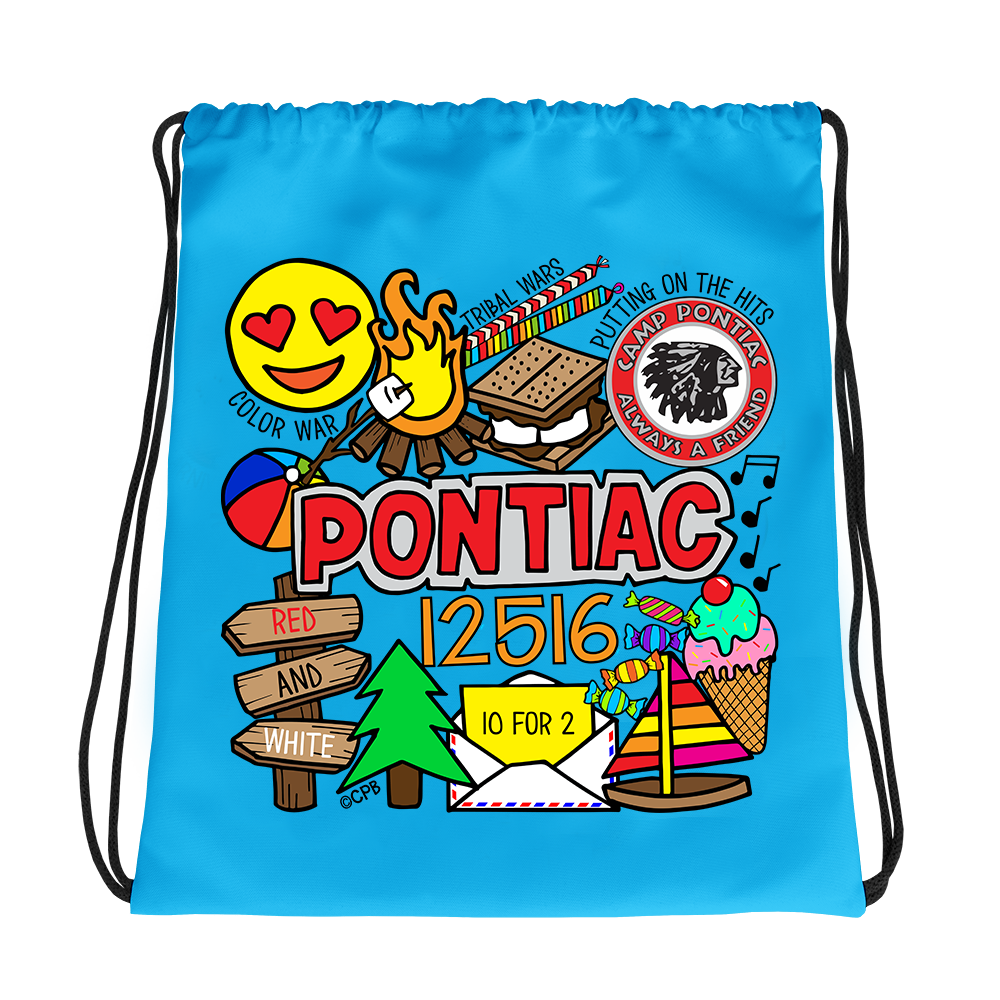 Camp Collage Drawstring Bag