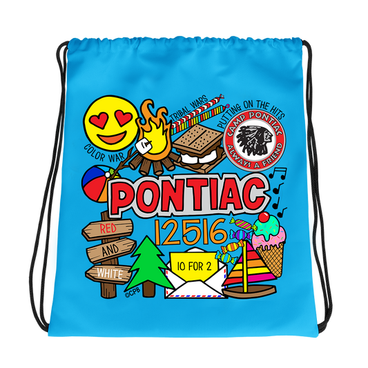 Camp Collage Drawstring Bag