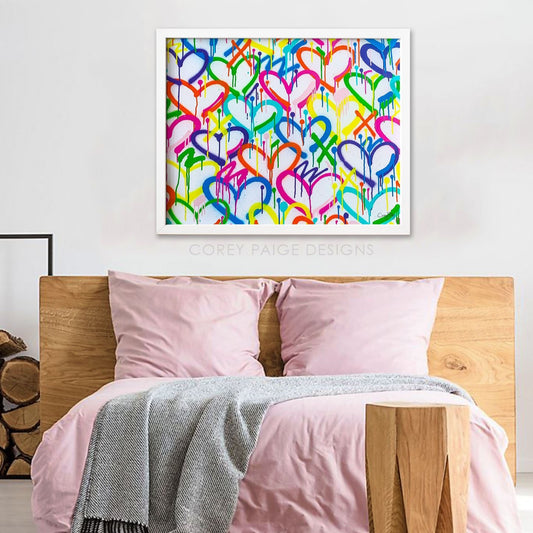 Rainbow Graffiti Hearts Framed Print