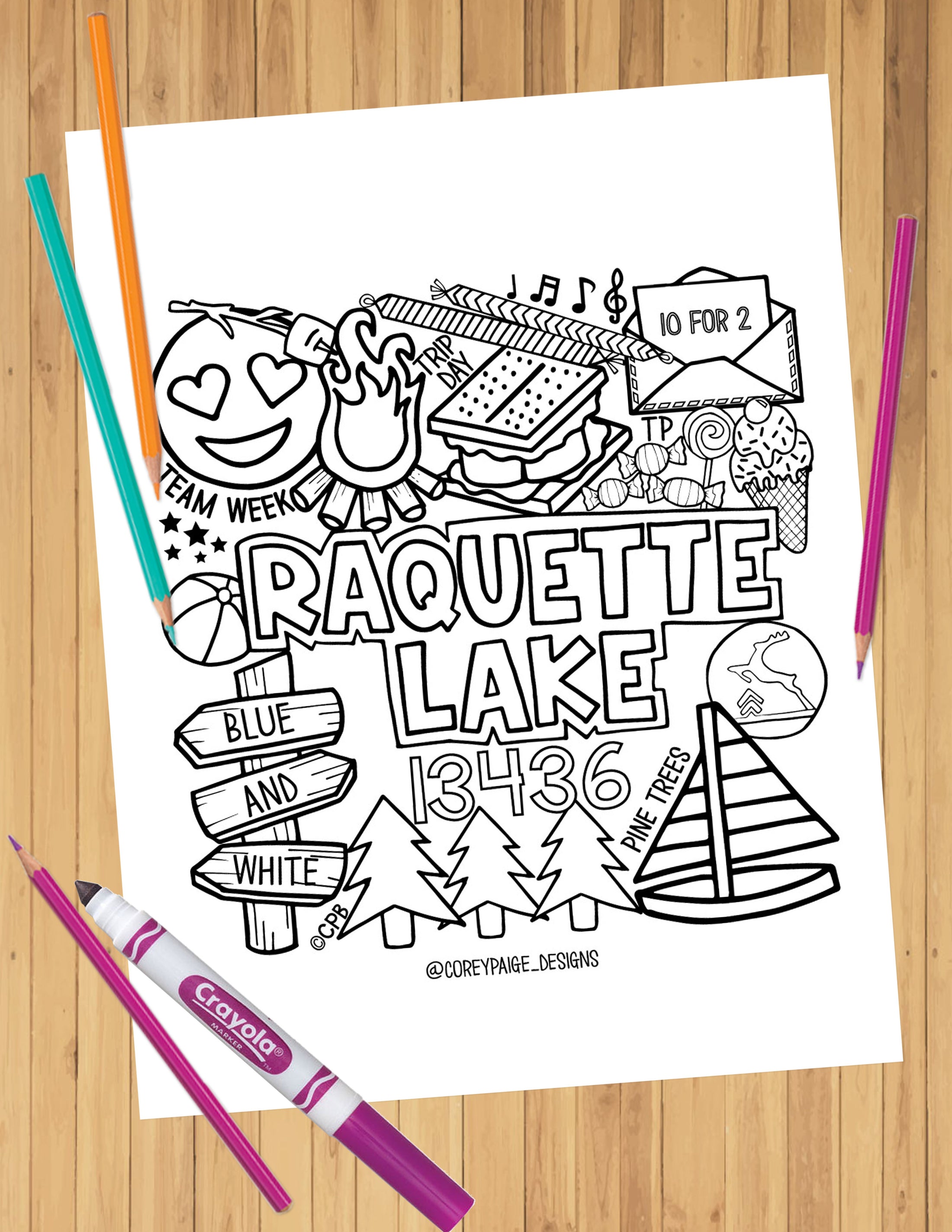 Camp Collage Coloring Sheets