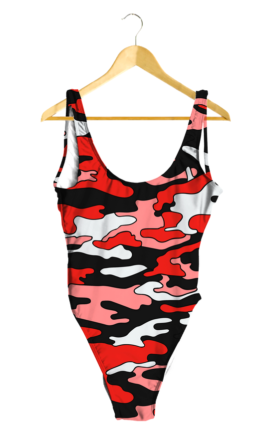 Red & Black Camo One-Piece