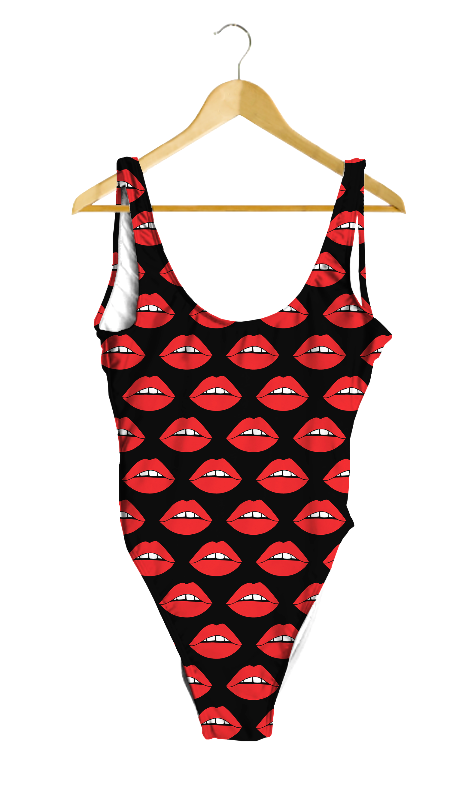 Red Lips on Black One-Piece