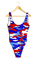 Load image into Gallery viewer, Red, White & Blue Camo One-Piece