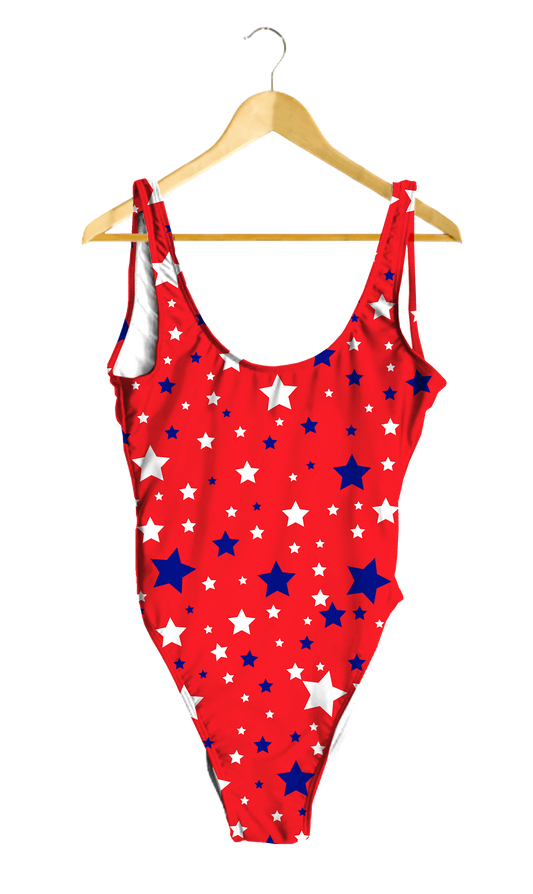 White & Blue Stars on Red One-Piece