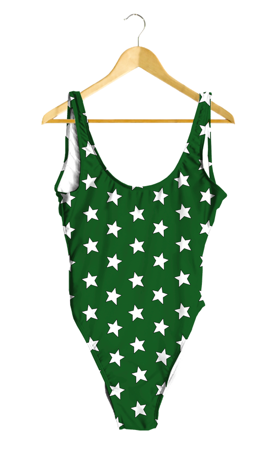 White Stars on Green One-Piece