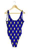 Load image into Gallery viewer, Yellow Lightning Bolts on Blue One-Piece