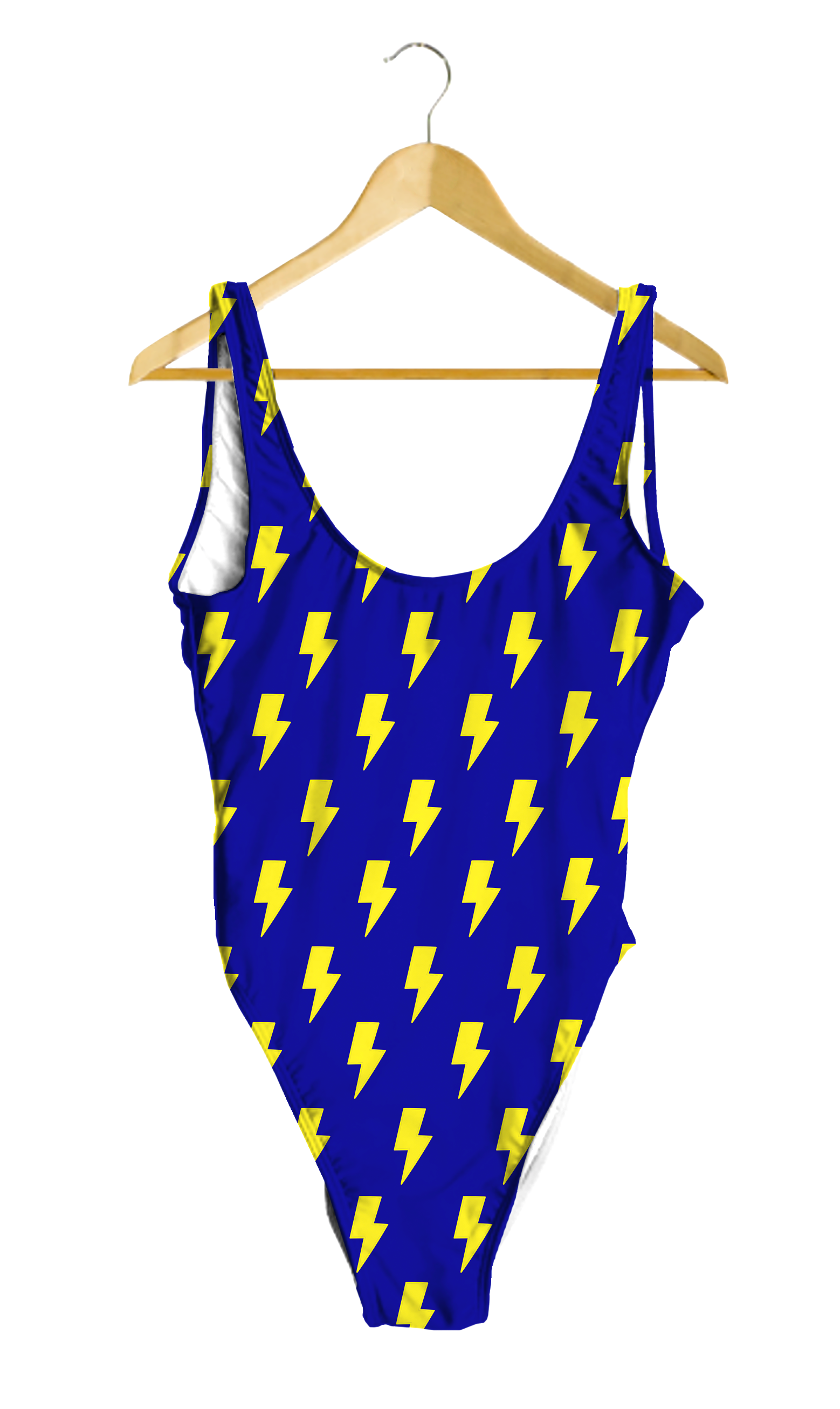 Yellow Lightning Bolts on Blue One-Piece