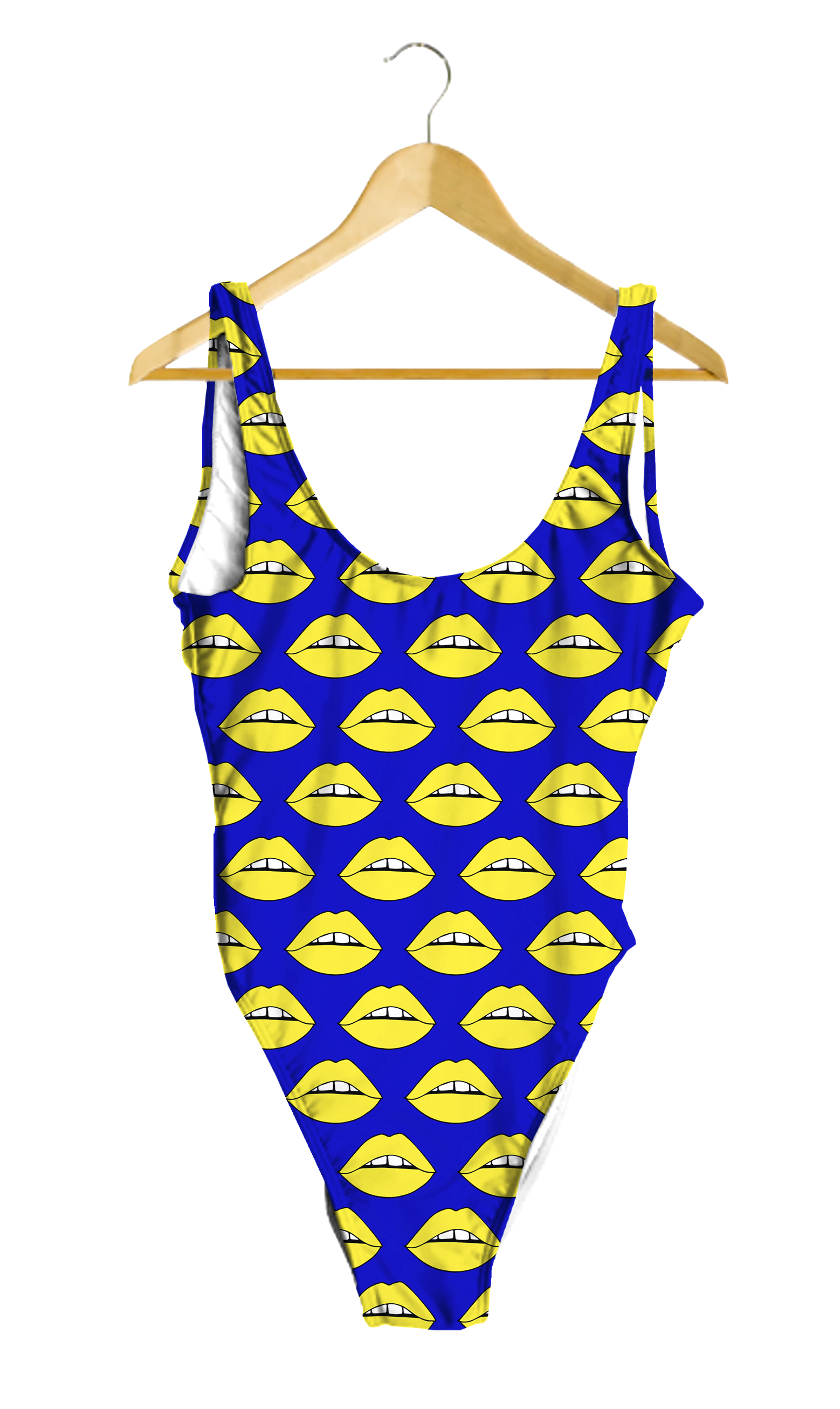 Yellow Lips on Blue One-Piece