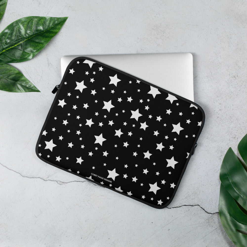 White Stars Black Laptop Sleeve