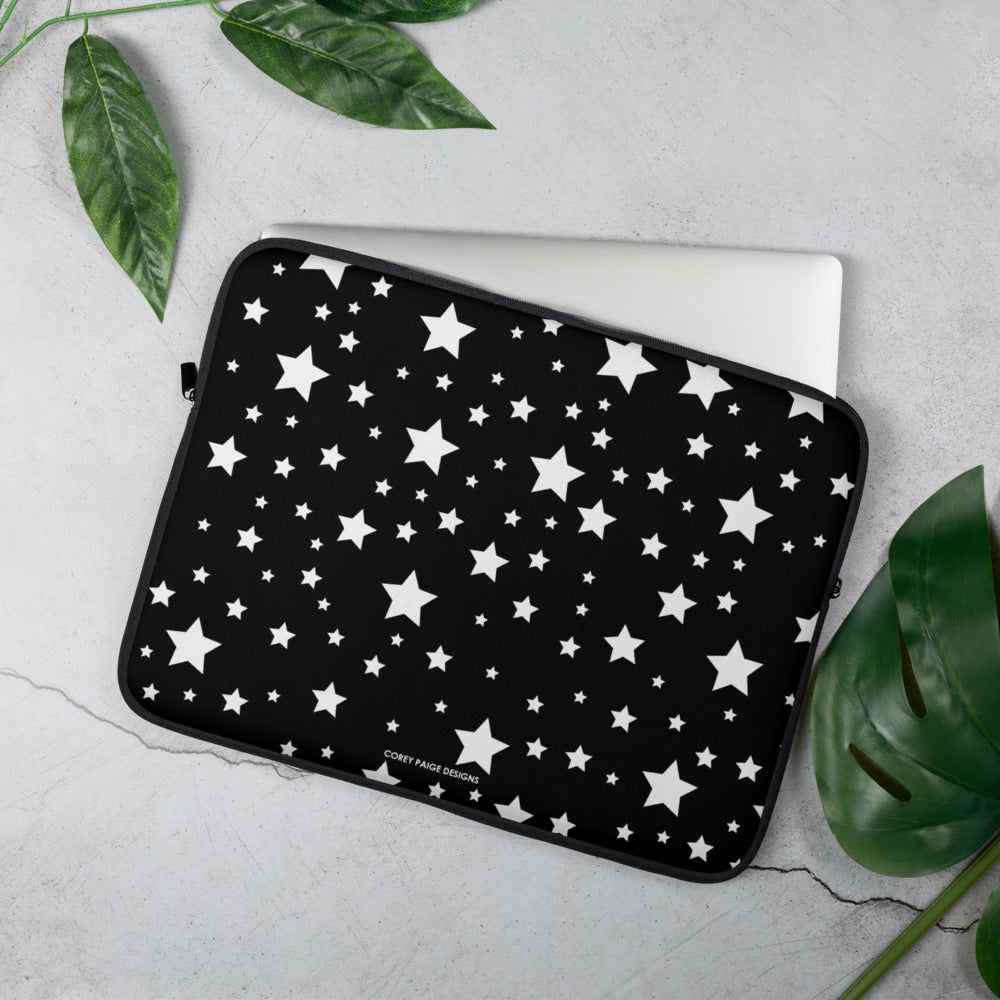 White Stars Black Laptop Sleeve