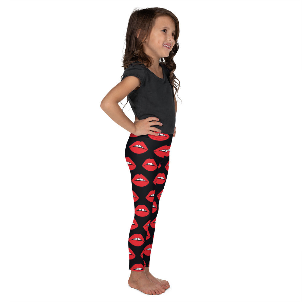 Red Lips on Black Kid's Leggings