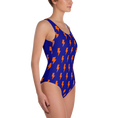 Load image into Gallery viewer, Orange Lightning Bolts on Blue One-Piece