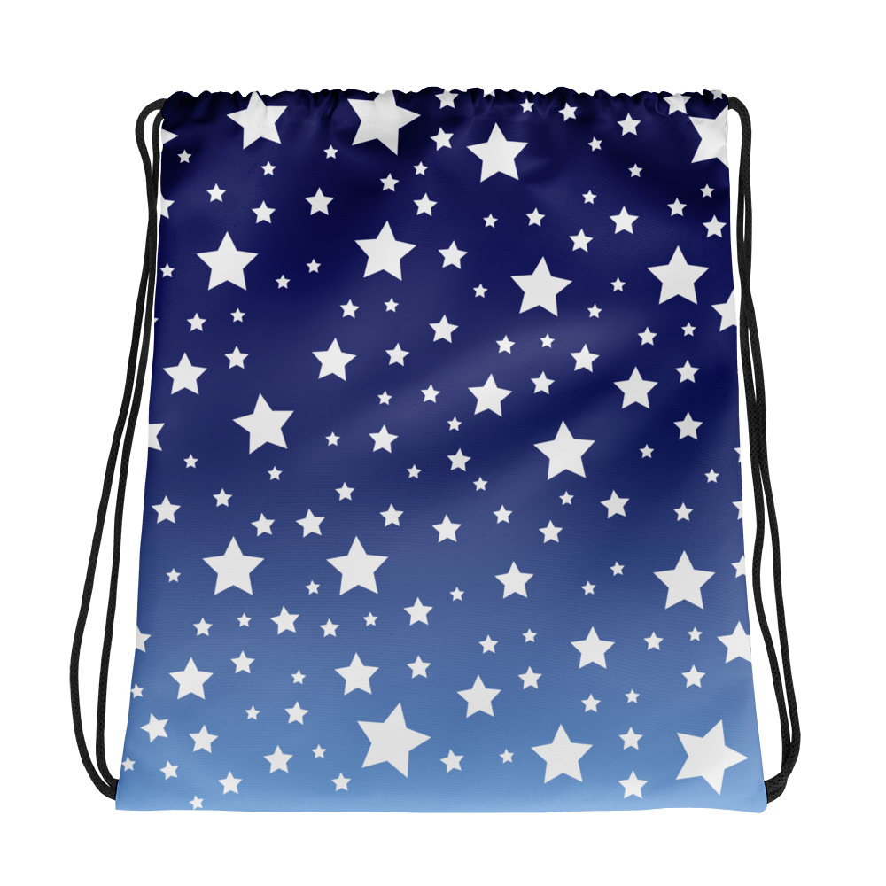 White Stars Blue Ombre Drawstring Bag