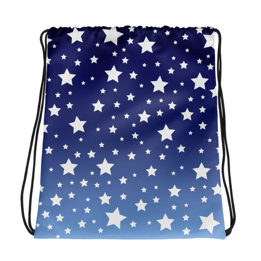 White Stars Blue Ombre Drawstring Bag